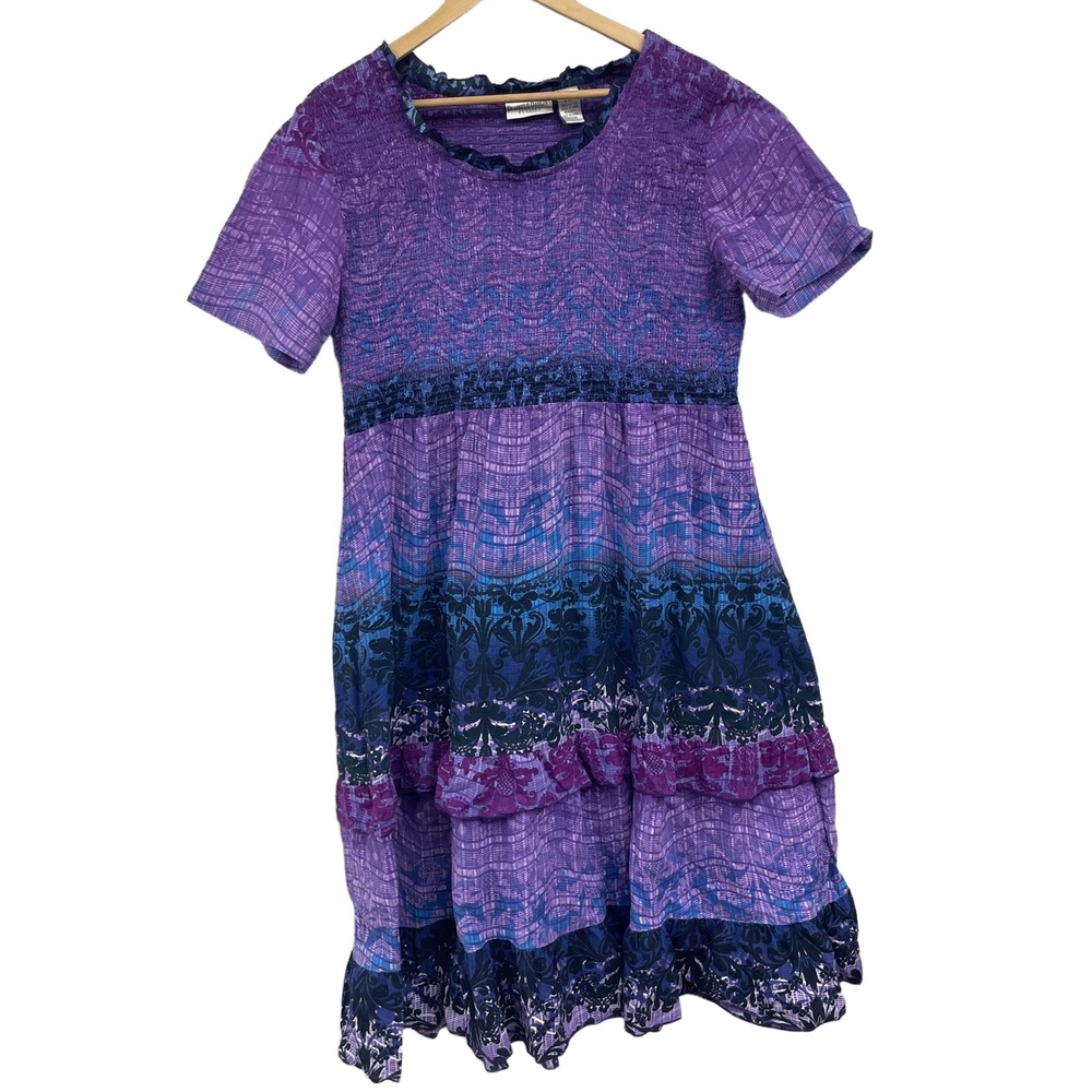 Draper's & Damon's‎ Purple Blue Multi Patterned Tiered Maxi Dress Petiete XL